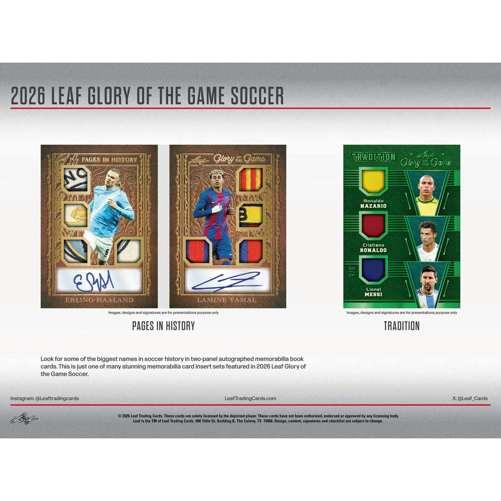 DRAFT - Presell 2026 Leaf Glory of the Game Soccer Hobby 10-Box Case (Presell) Releases Jul. 3rd, 2026