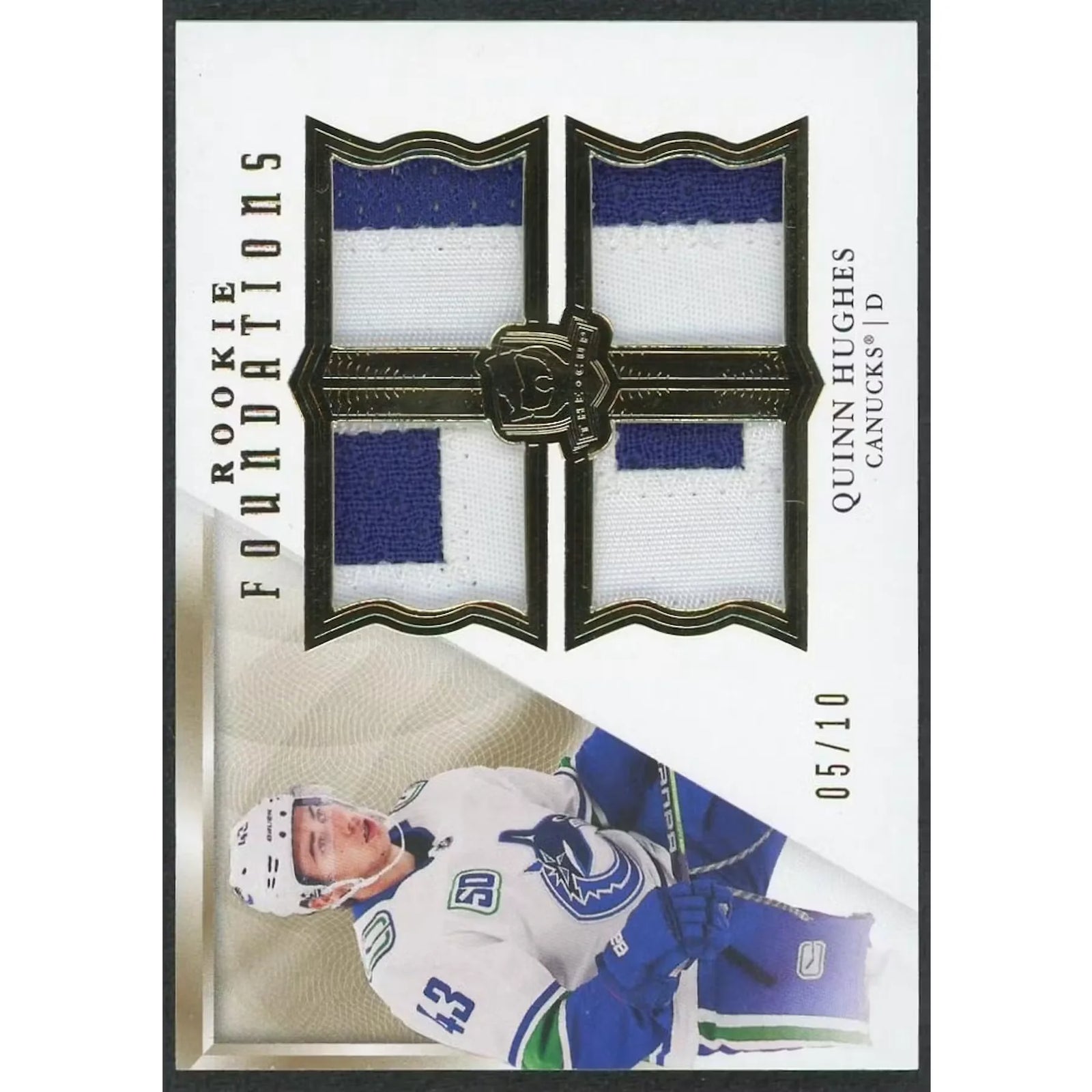 Quinn Hughes 2019-20 Cup Rookie Foundations Patch Card |/10