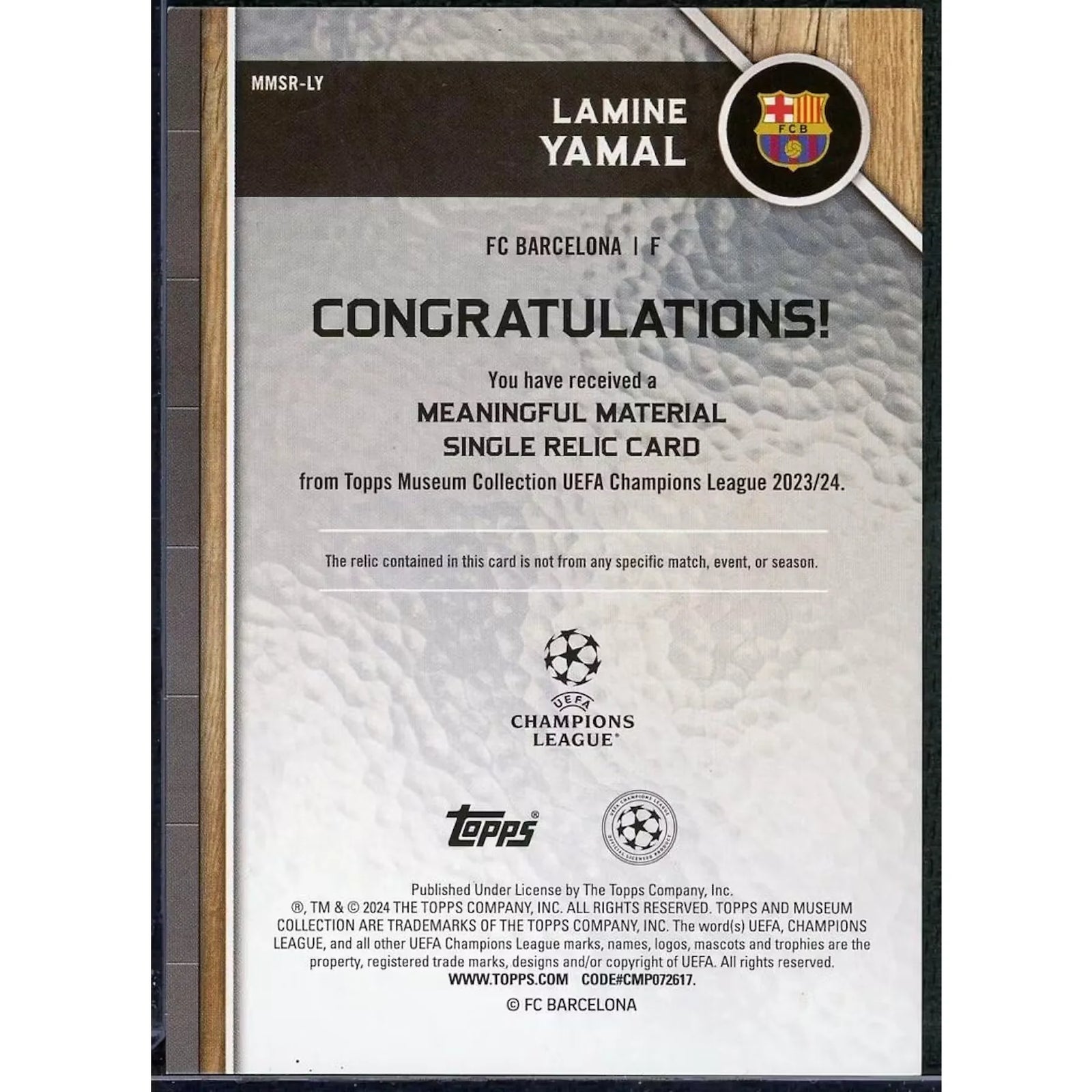 Lamine Yamal 2023-24 Museum Collection Rookie Patch Card |/299
