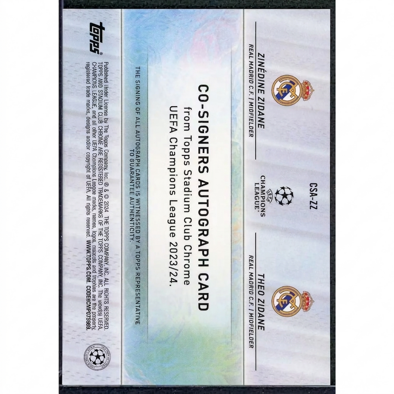 Zinedine Zidane Theo Zidane Signed Superfractor Auto | 2023-24 Stadium Club Chrome 1/1