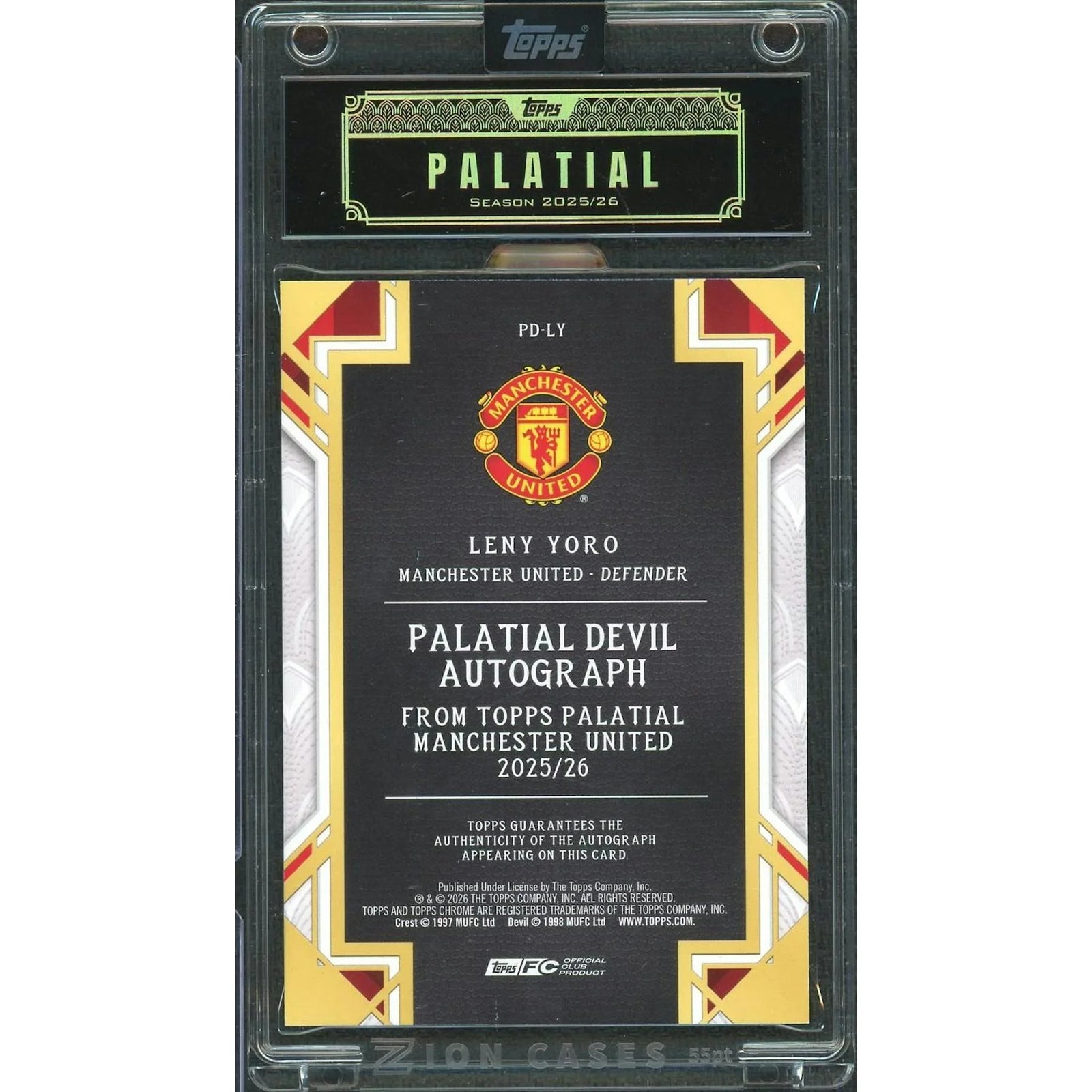 Leny Yoro Signed 2025-26 Palatial Manchester United Card | Auto/20