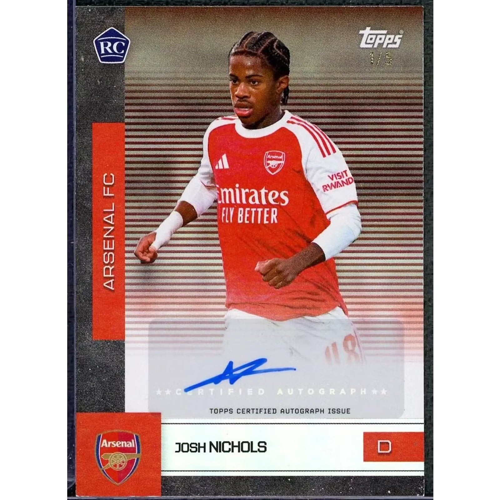 Josh Nichols Signed 2025-26 Topps Arsenal Rookie Card | Auto/5