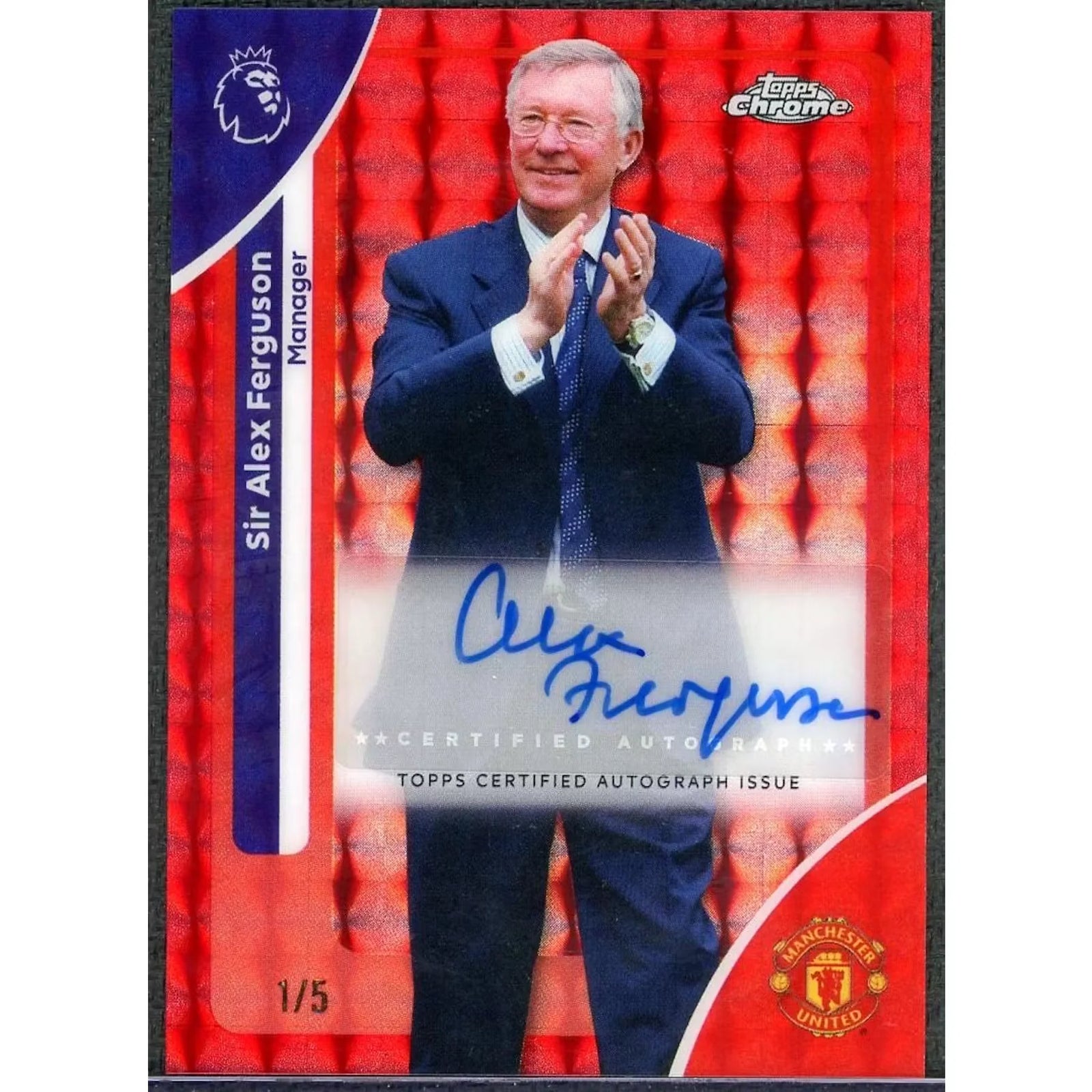 Sir Alex Ferguson Signed 2026 Topps Chrome Premier League Card | Red Geometric Auto/5