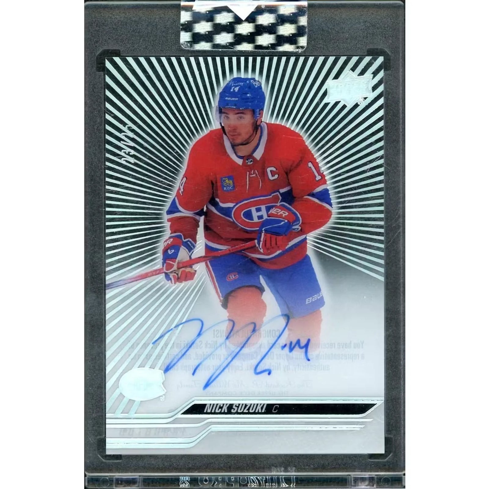 Nick Suzuki Signed 2023-24 Upper Deck Clear Cut Card | Auto/25