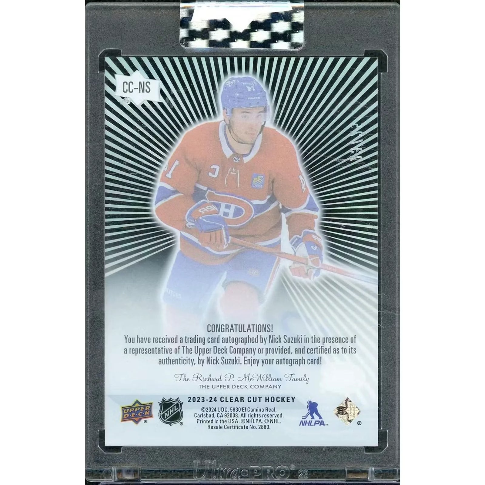 Nick Suzuki Signed 2023-24 Upper Deck Clear Cut Card | Auto/25