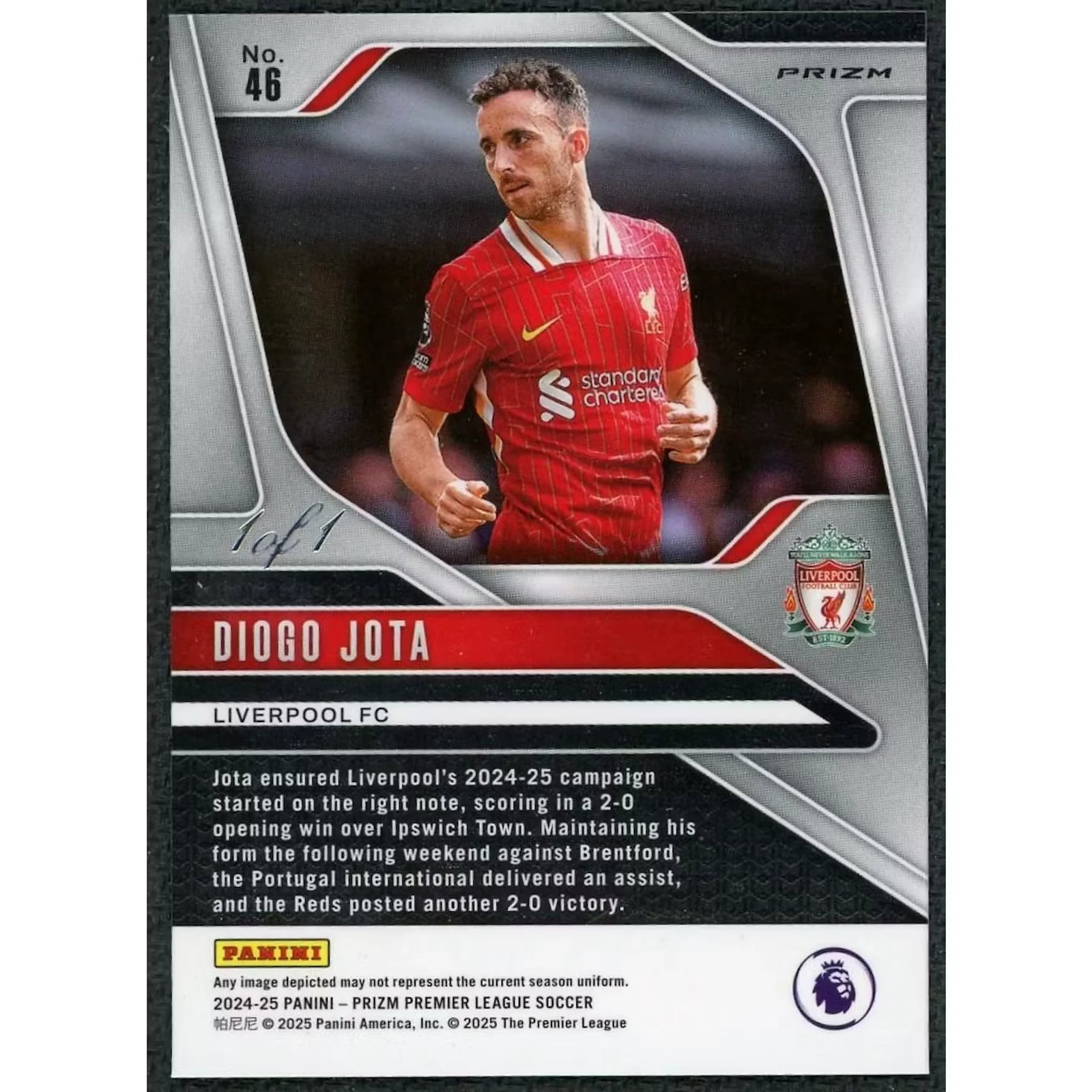 Diogo Jota Black Disco 1/1 Panini Prizm Premier League #46 Card | 2024-25