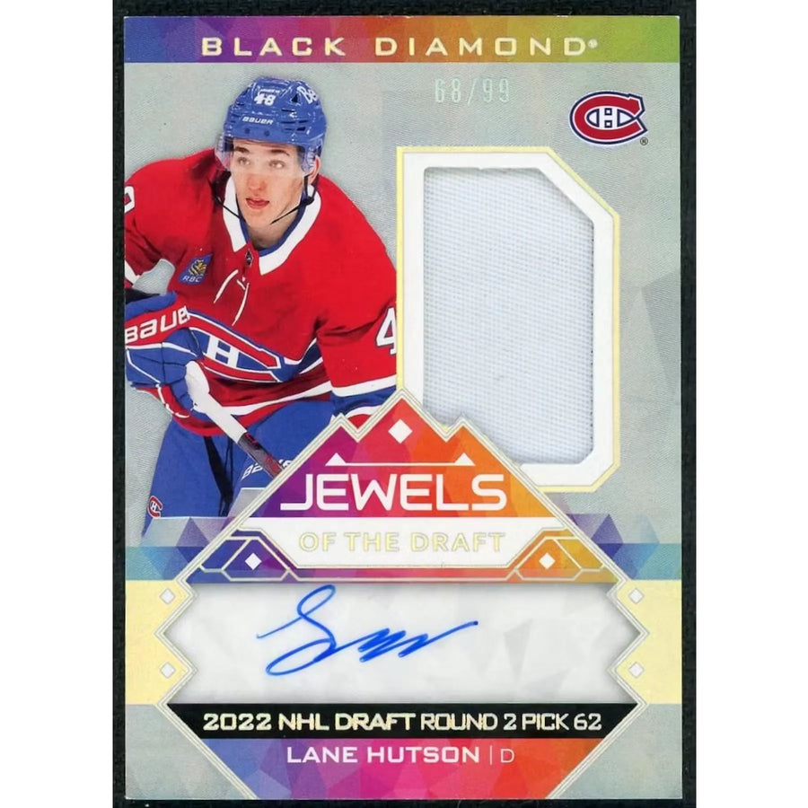 Lane Hutson 2024-25 Upper Deck Black Diamond Jewels of the Draft Patch Auto |/99