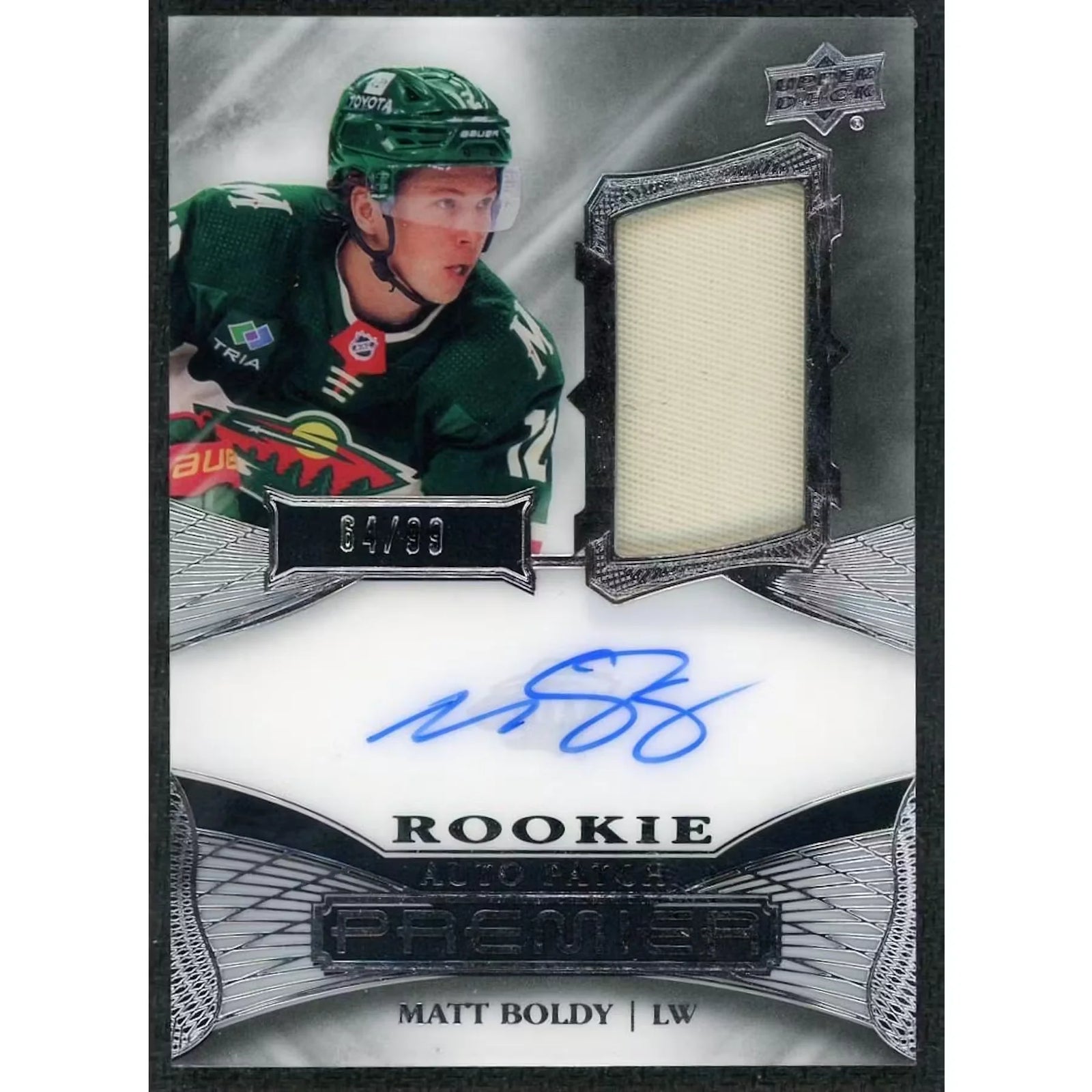 Matt Boldy Signed 2022-23 Upper Deck Premier Rookie Auto Patch Card |/99