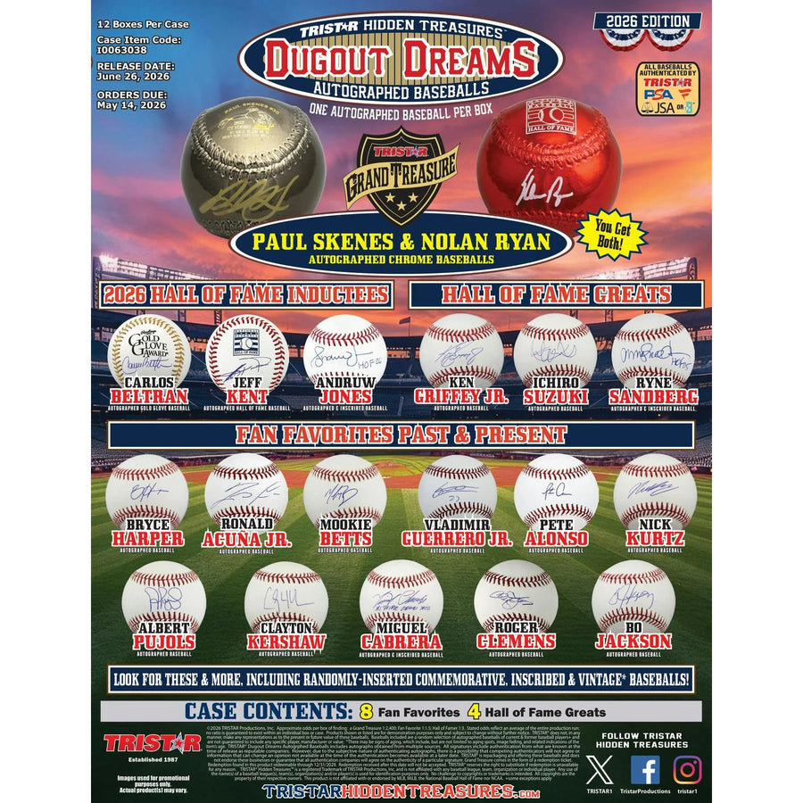 DRAFT - Presell 2026 TriStar Dugout Dreams Autographed Baseball 12-Box Case (Presell) Releases Jun. 26th, 2026