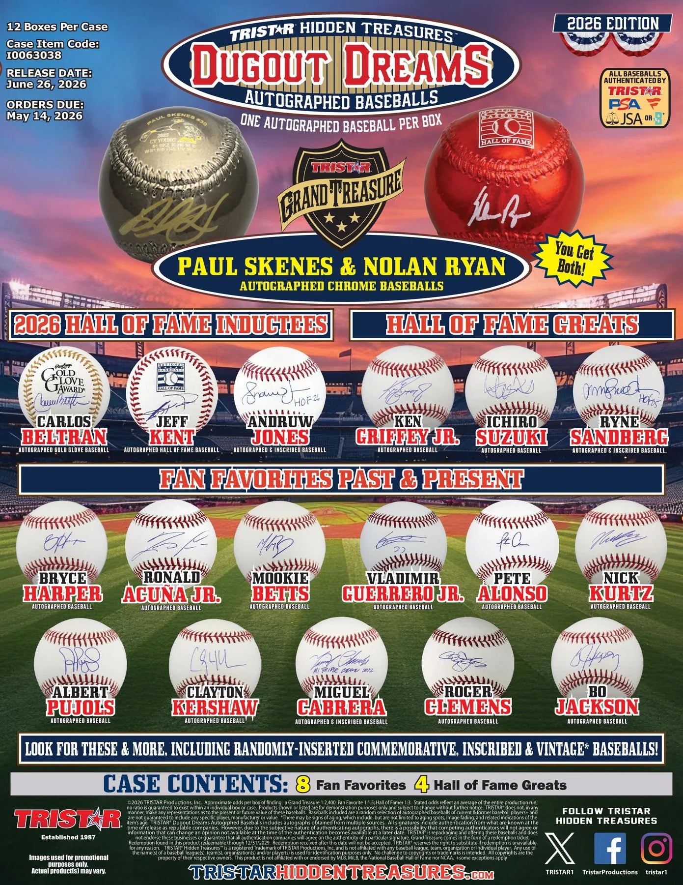 DRAFT - Presell 2026 TriStar Dugout Dreams Autographed Baseball 12-Box Case (Presell) Releases Jun. 26th, 2026