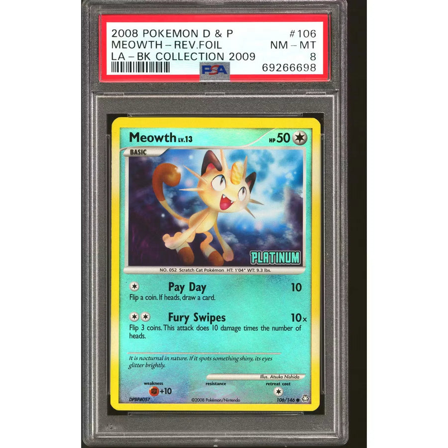 Pokemon Meowth 106/146 Burger King Platinum Promo | PSA 8 Reverse Holo
