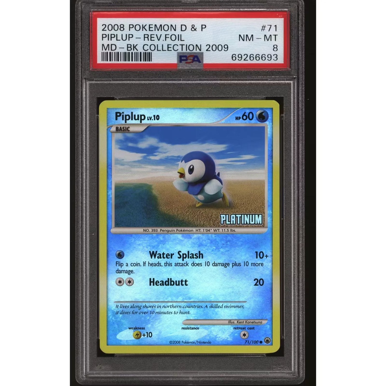 Pokemon Piplup Reverse Holo Foil Card | Burger King Platinum Promo PSA 8