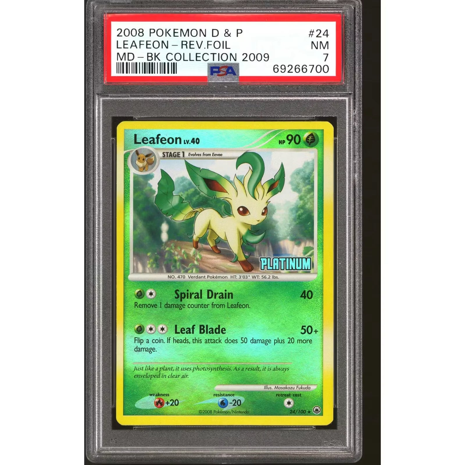 Leafeon 24/100 Burger King Platinum Promo Reverse Holo | PSA 7