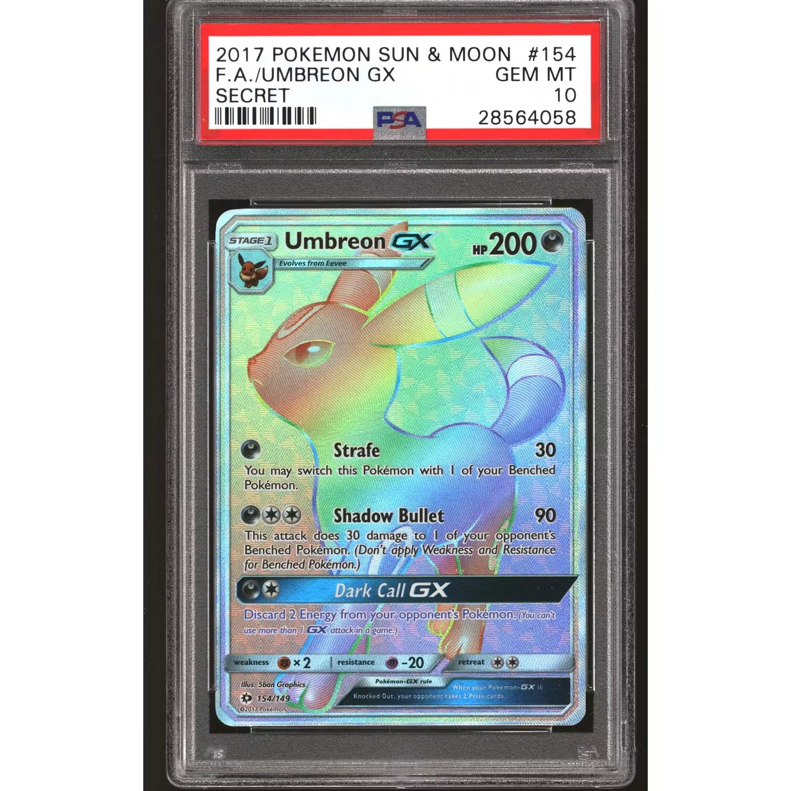 Umbreon GX 154/149 PSA 10 Gem Mint | Pokemon Sun & Moon Base