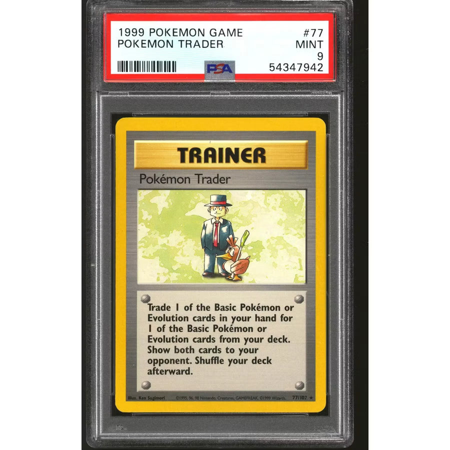 Pokemon Base Set Unlimited Trainer Card Trader 77/102 | PSA 9