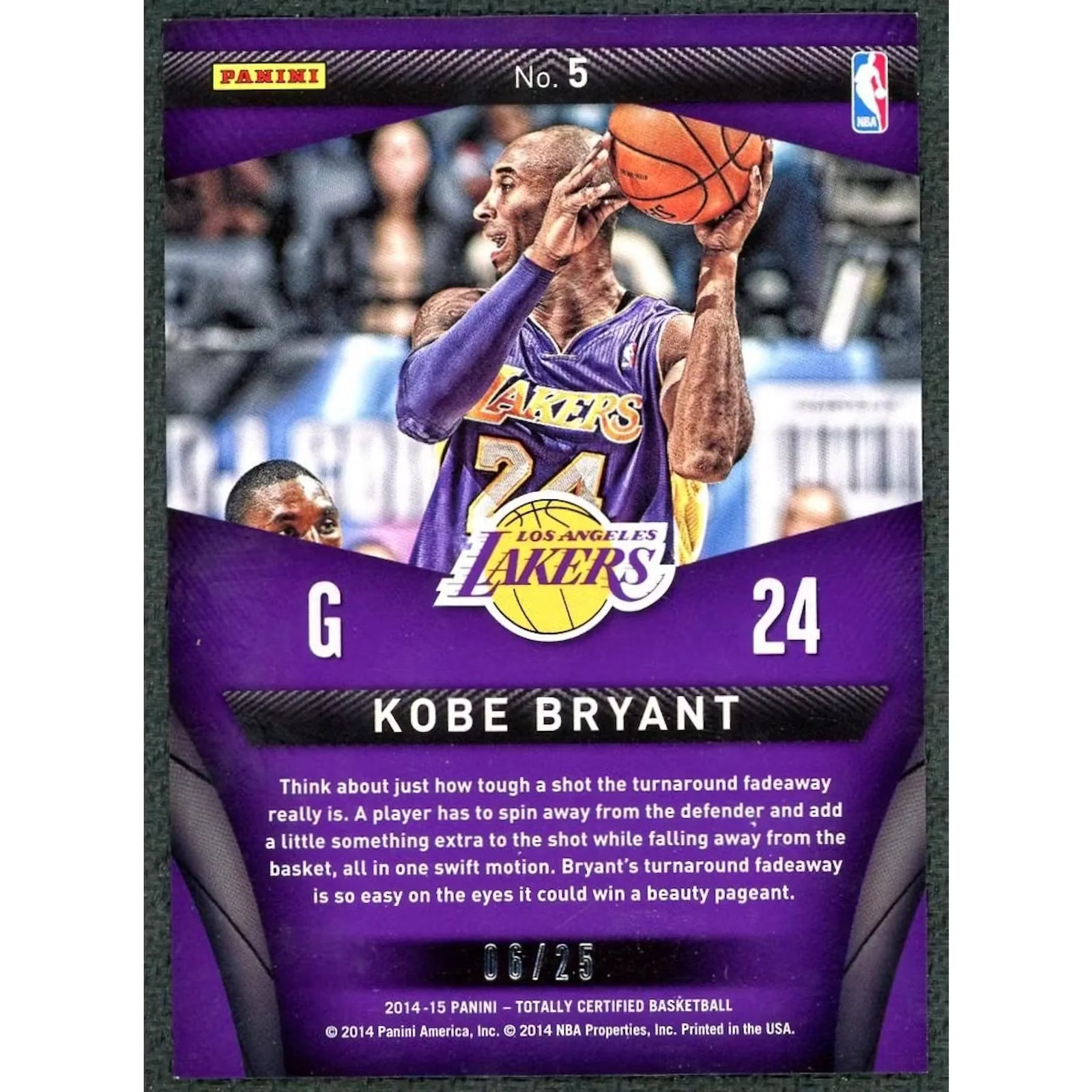 Kobe Bryant 2014-15 Panini Totally Certified Certified Skills Card |/25