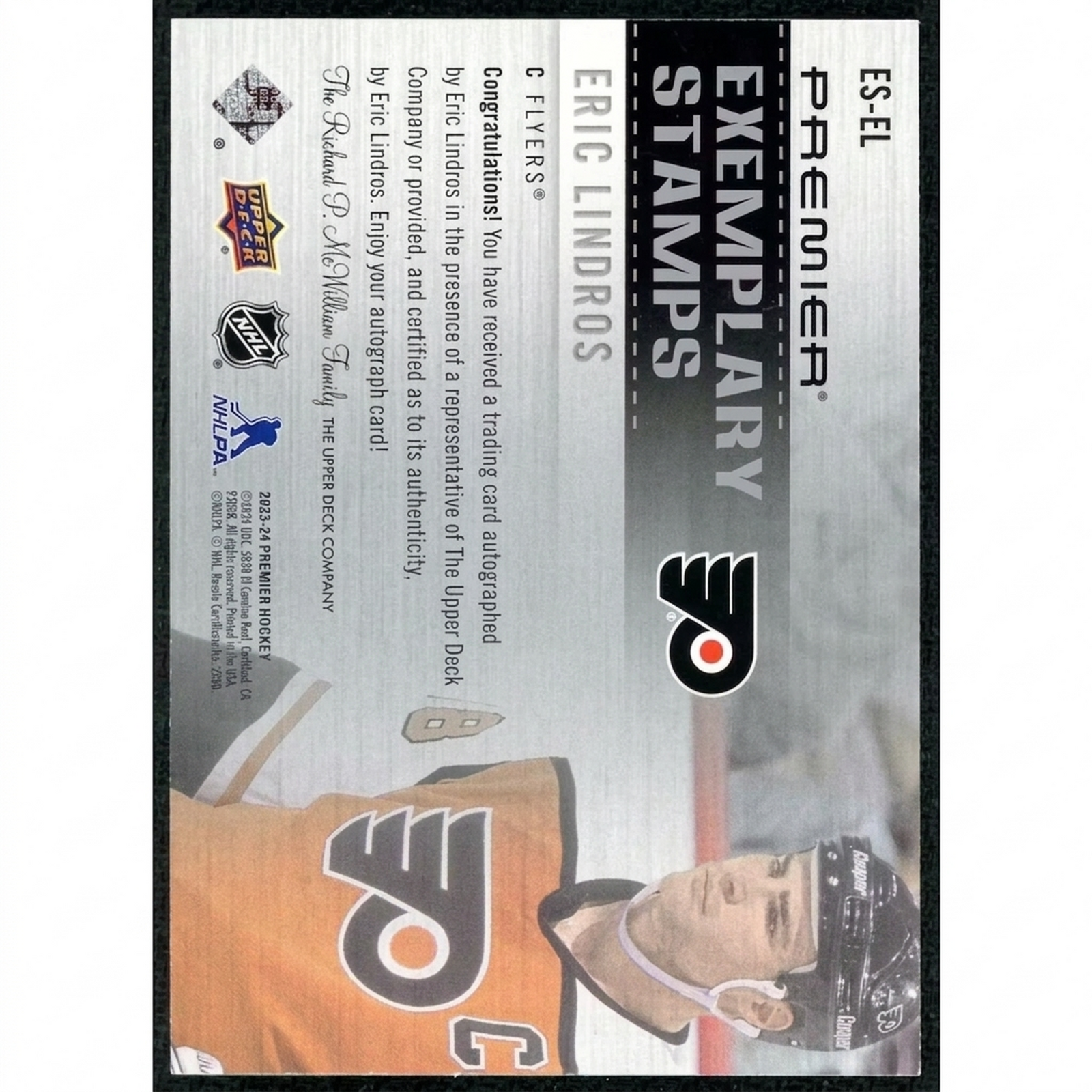 Eric Lindros Signed 2023-24 Upper Deck Premier Card | Exemplary Stamps Auto