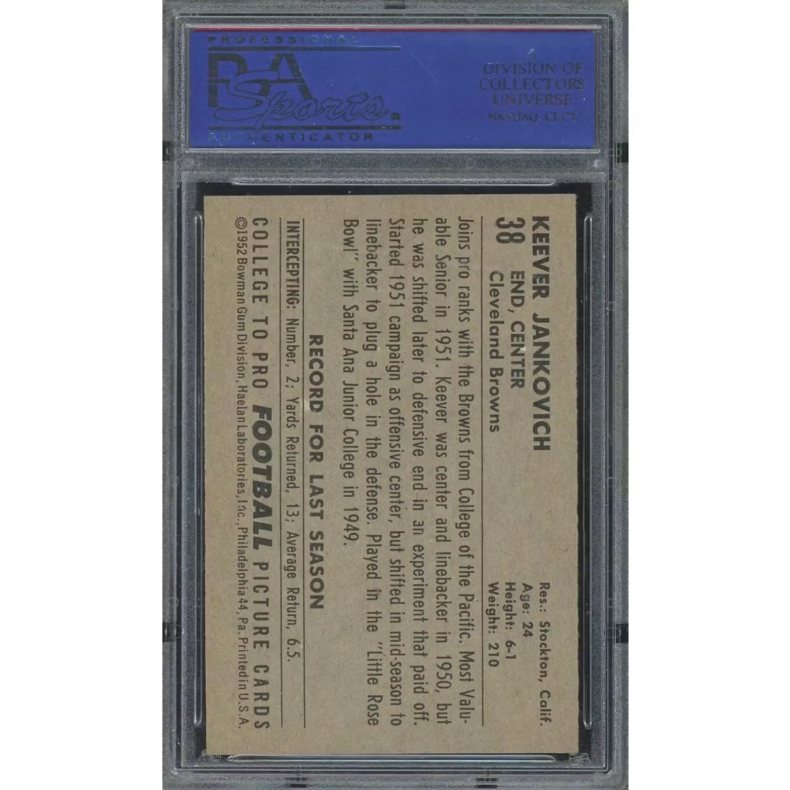 1952 Bowman Large Keever Jankovich #38 | PSA 6