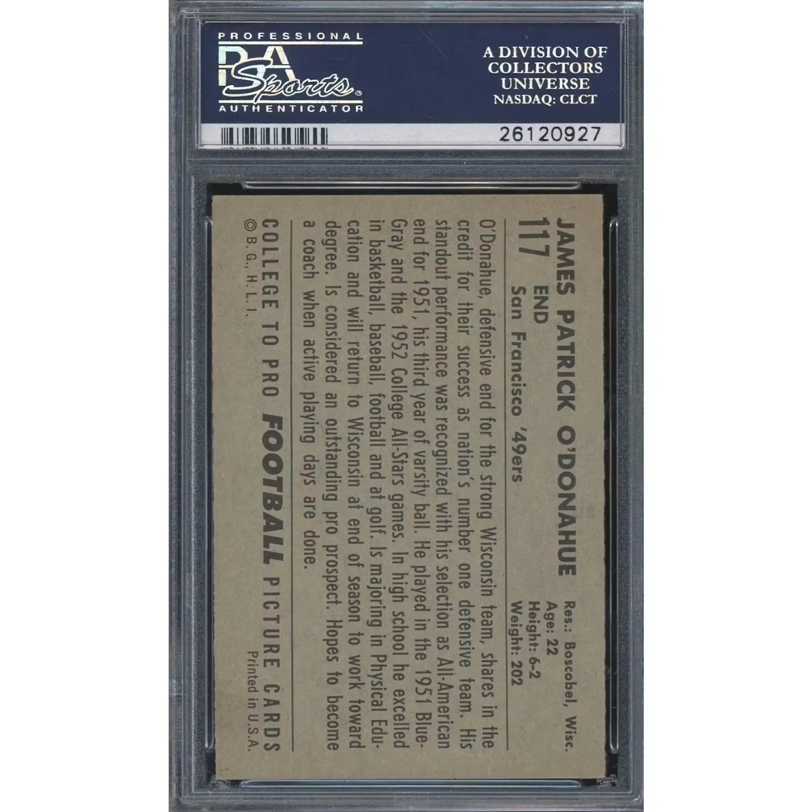 1952 Bowman Large #117 Jim O'Donahue | PSA 6