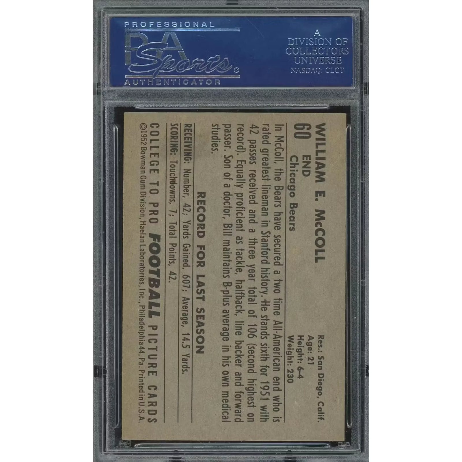 1952 Bowman Large #60 Bill McColl | PSA 6