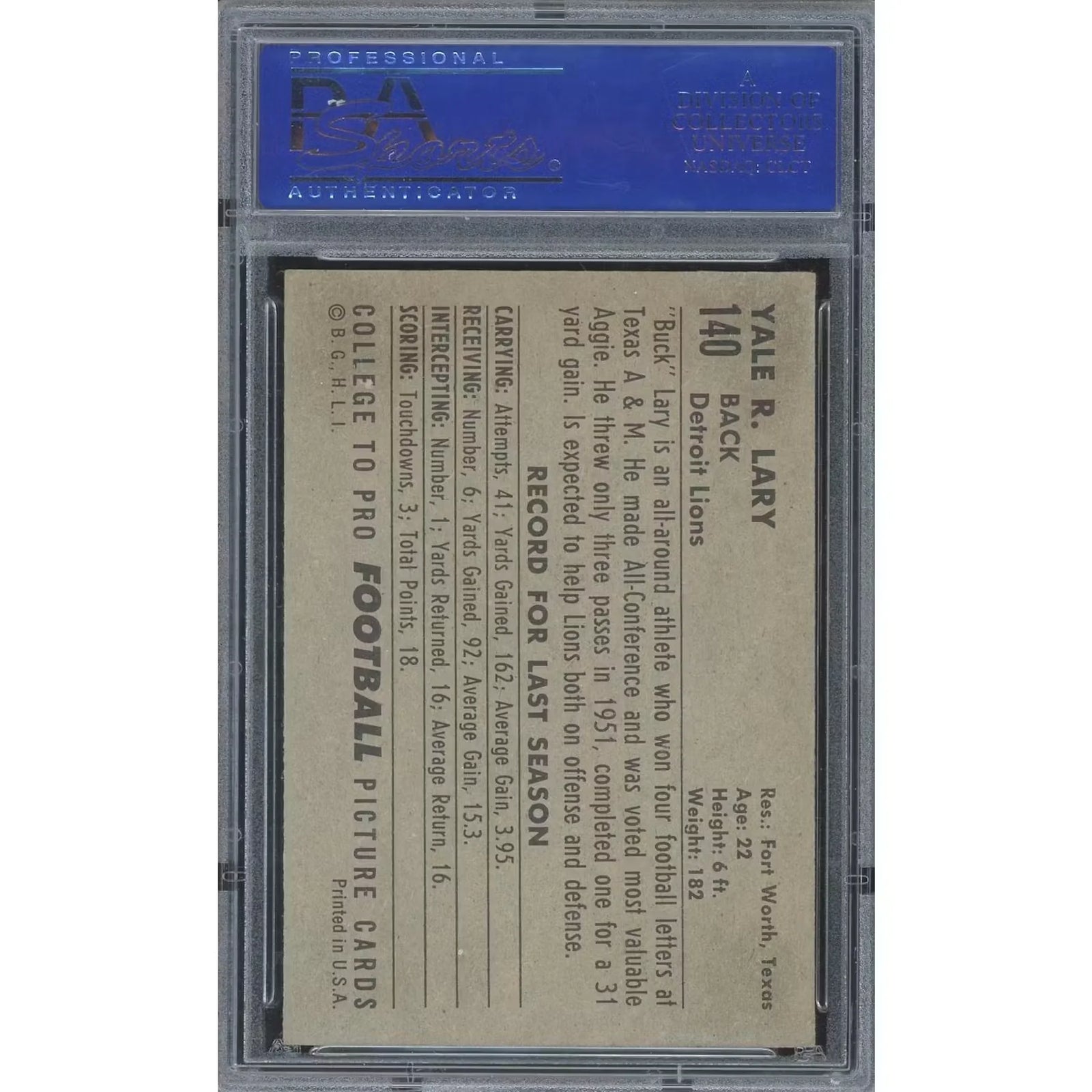 Yale Larry 1952 Bowman Large #140 | PSA 6