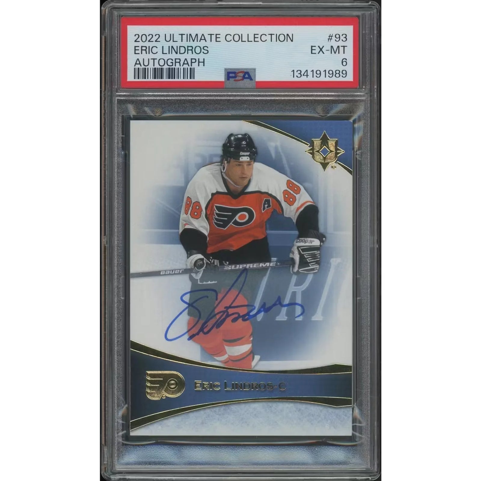 Eric Lindros Signed 2022-23 Ultimate Collection Hockey Card #93 | PSA 6 EX-MT