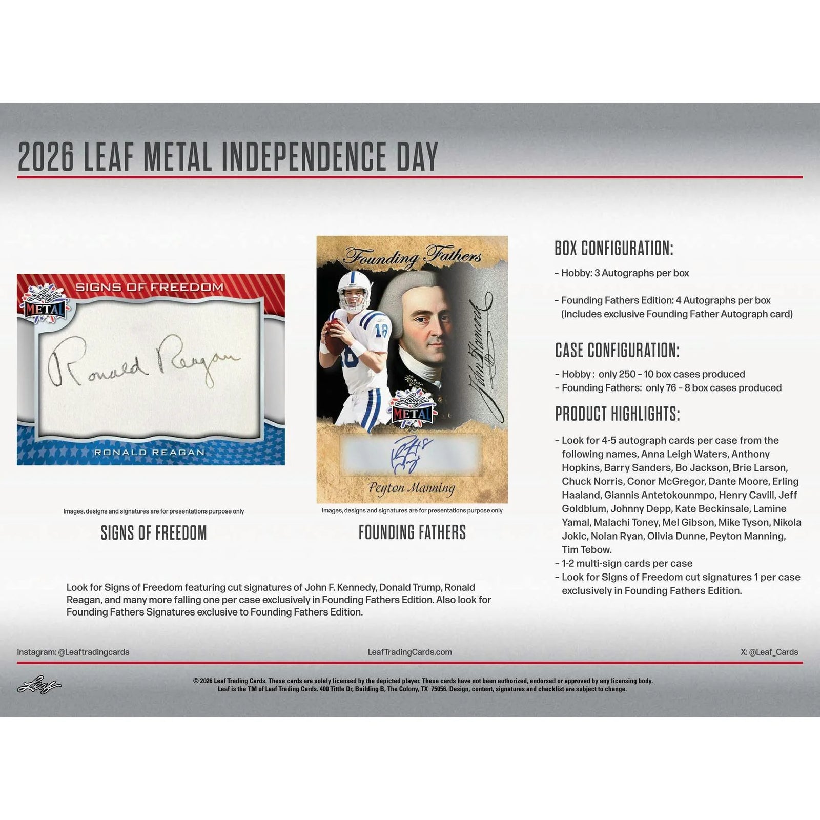 DRAFT - Presell 2026 Leaf Metal Independence Day Hobby 10-Box Case (Presell) Releases Jun. 19th, 2026