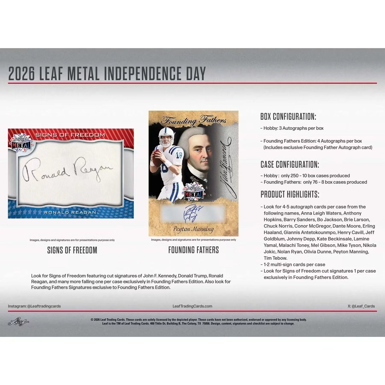 2026 Leaf Metal Independence Day Founding Fathers 8-Box Case (Ships Sealed Only)