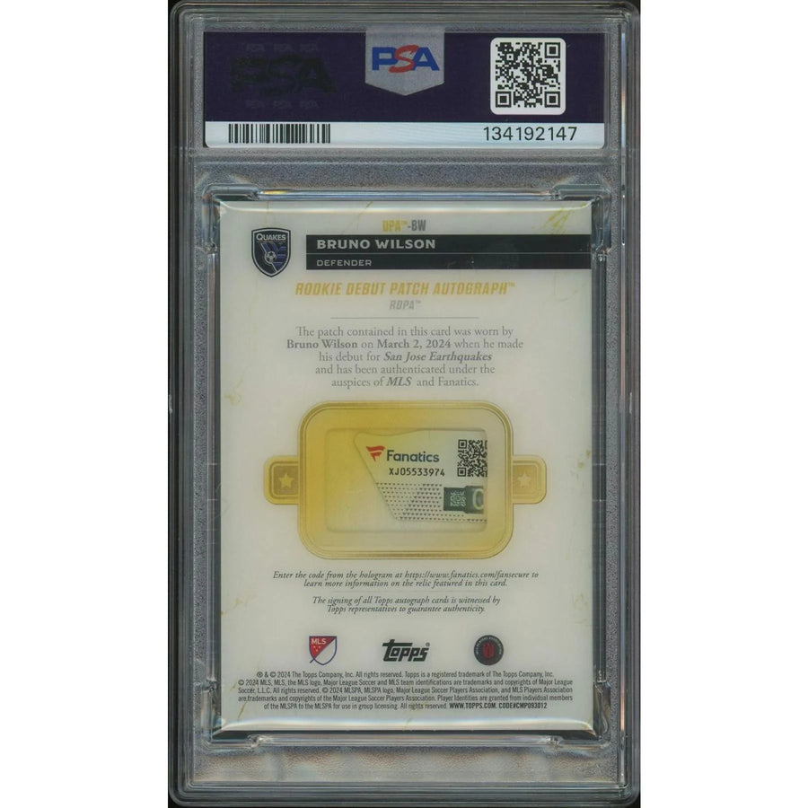 Bruno Wilson 2024 Topps Chrome MLS Rookie Debut Patch Auto #1/1 | PSA 8