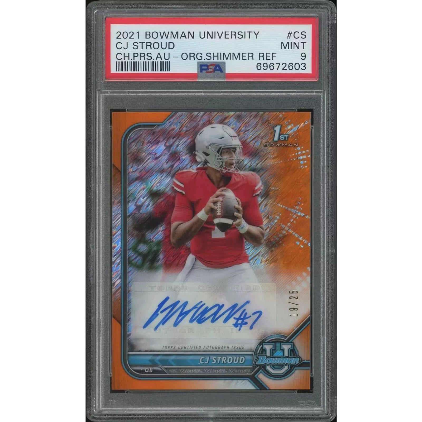 CJ Stroud Signed 2021 Bowman Chrome Rookie #19 Card | Orange Shimmer PSA 9