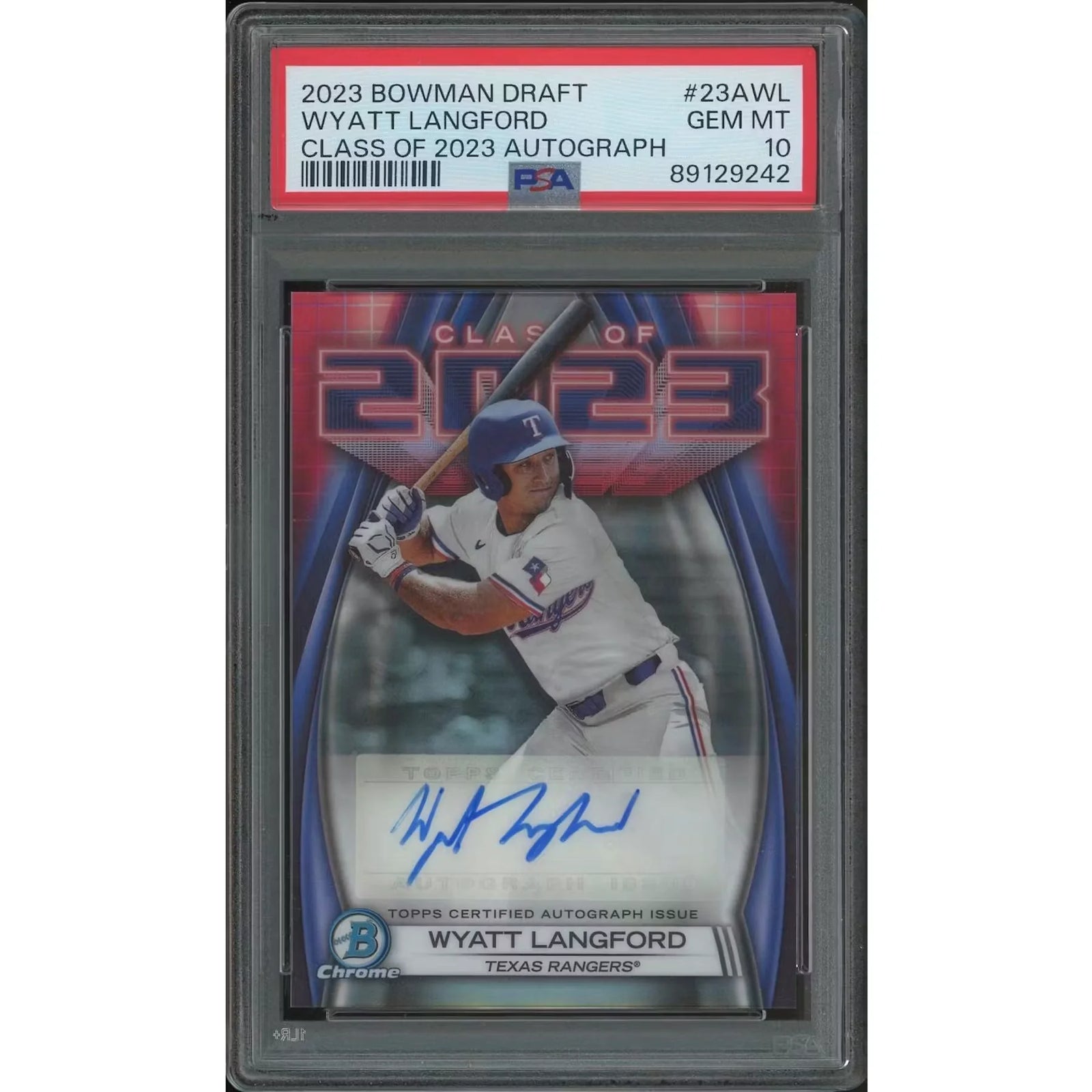 Wyatt Langford Signed 2023 Bowman Chrome Draft Rookie Card | PSA 10 Gem Mint