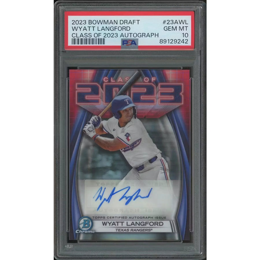Wyatt Langford Signed 2023 Bowman Chrome Draft Rookie Card | PSA 10 Gem Mint