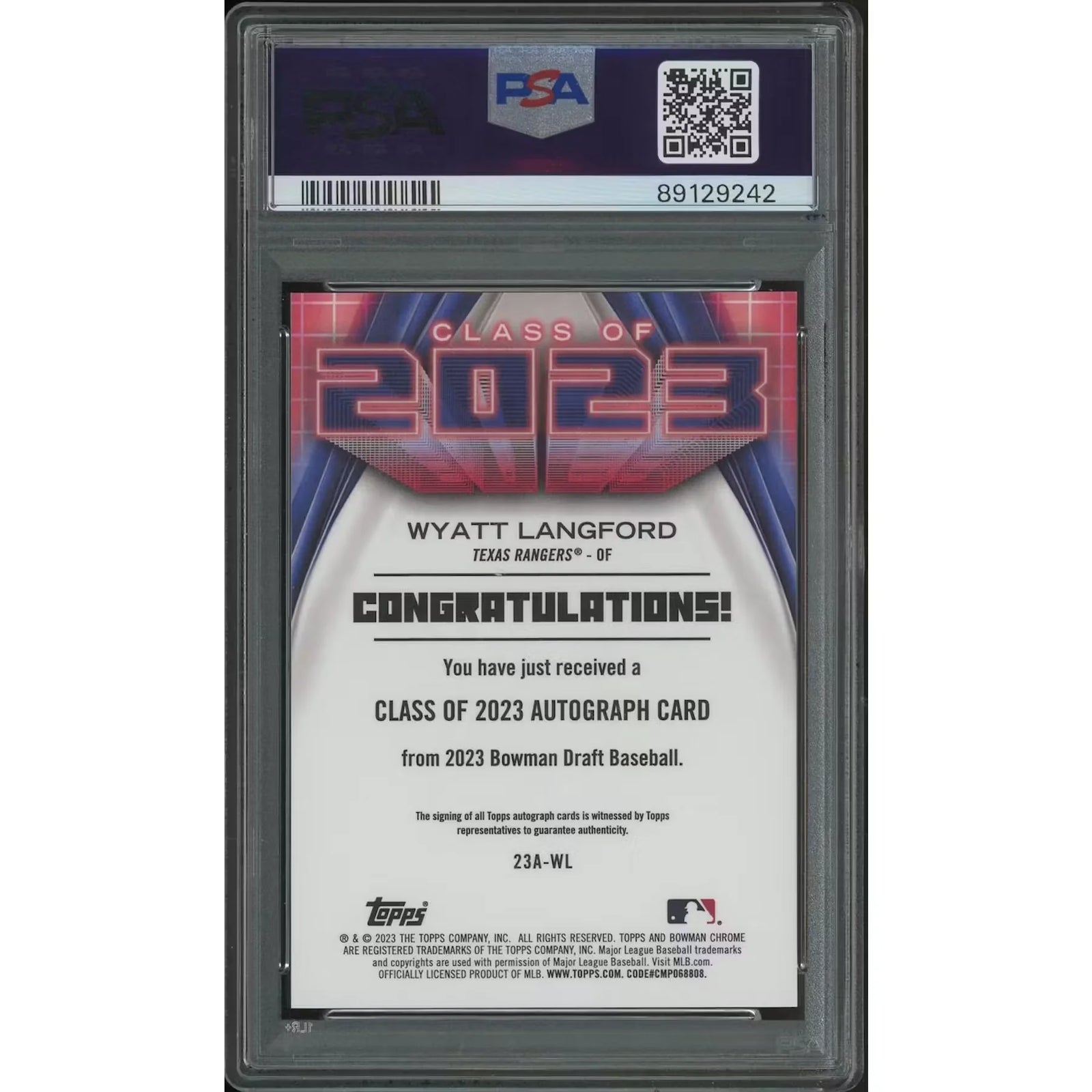 Wyatt Langford Signed 2023 Bowman Chrome Draft Rookie Card | PSA 10 Gem Mint