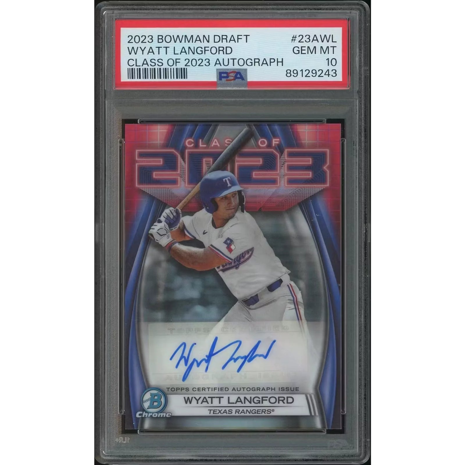 Wyatt Langford Signed 2023 Bowman Chrome Draft Rookie Card | PSA 10 Gem Mint