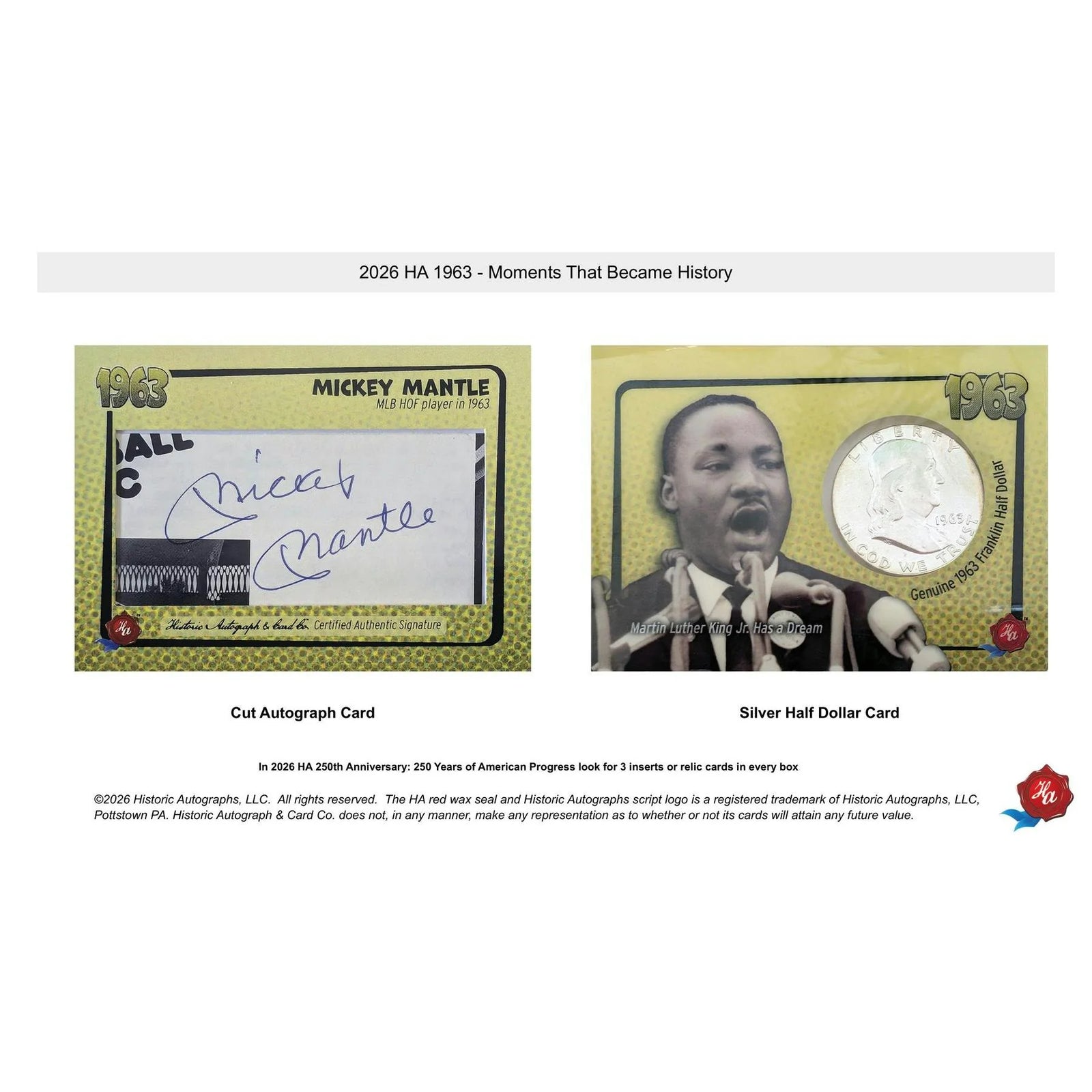 DRAFT - 2026 Historic Autographs 1963 Moments That Became History Hobby Box | Presell