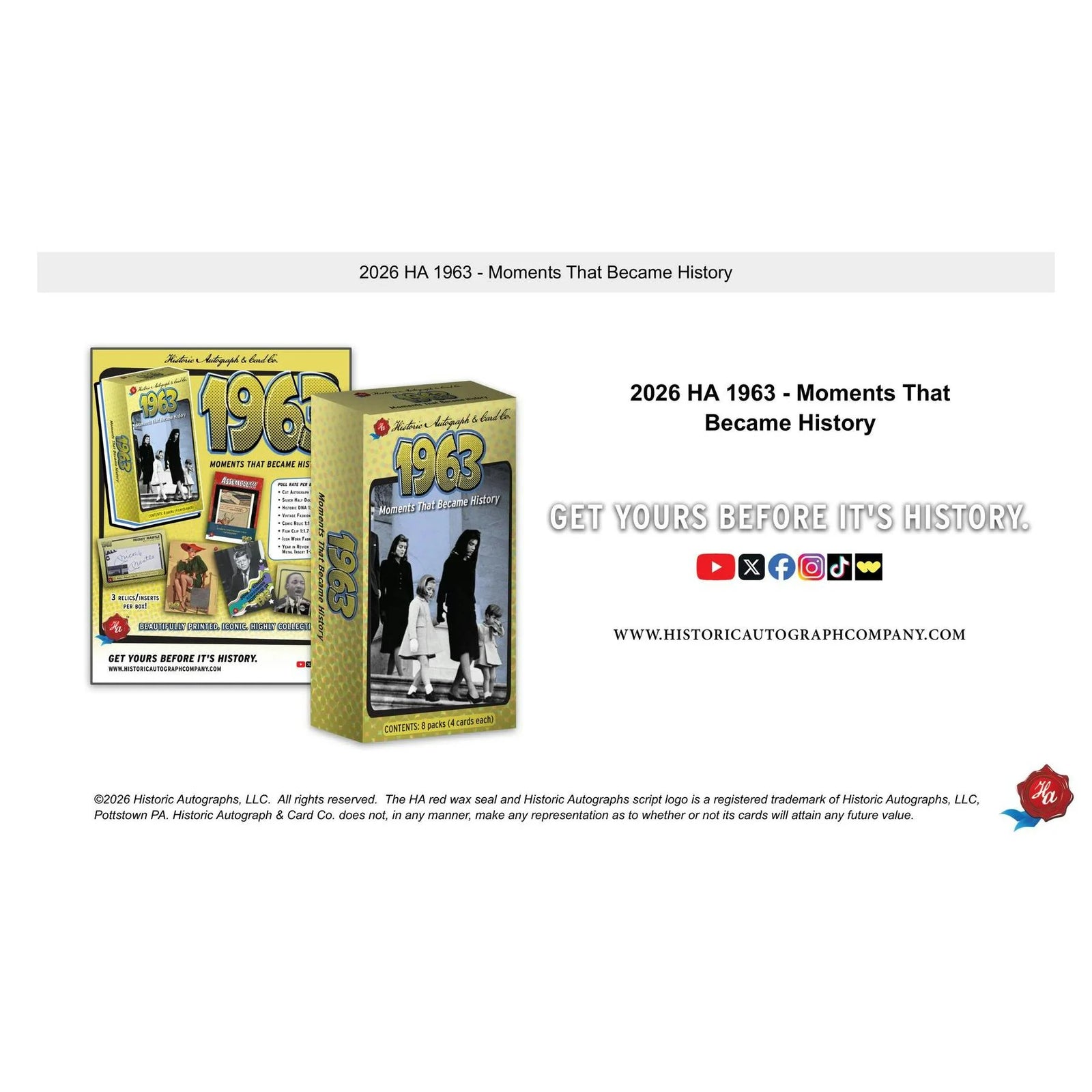 DRAFT - 2026 Historic Autographs 1963 Moments That Became History Hobby Box | Presell