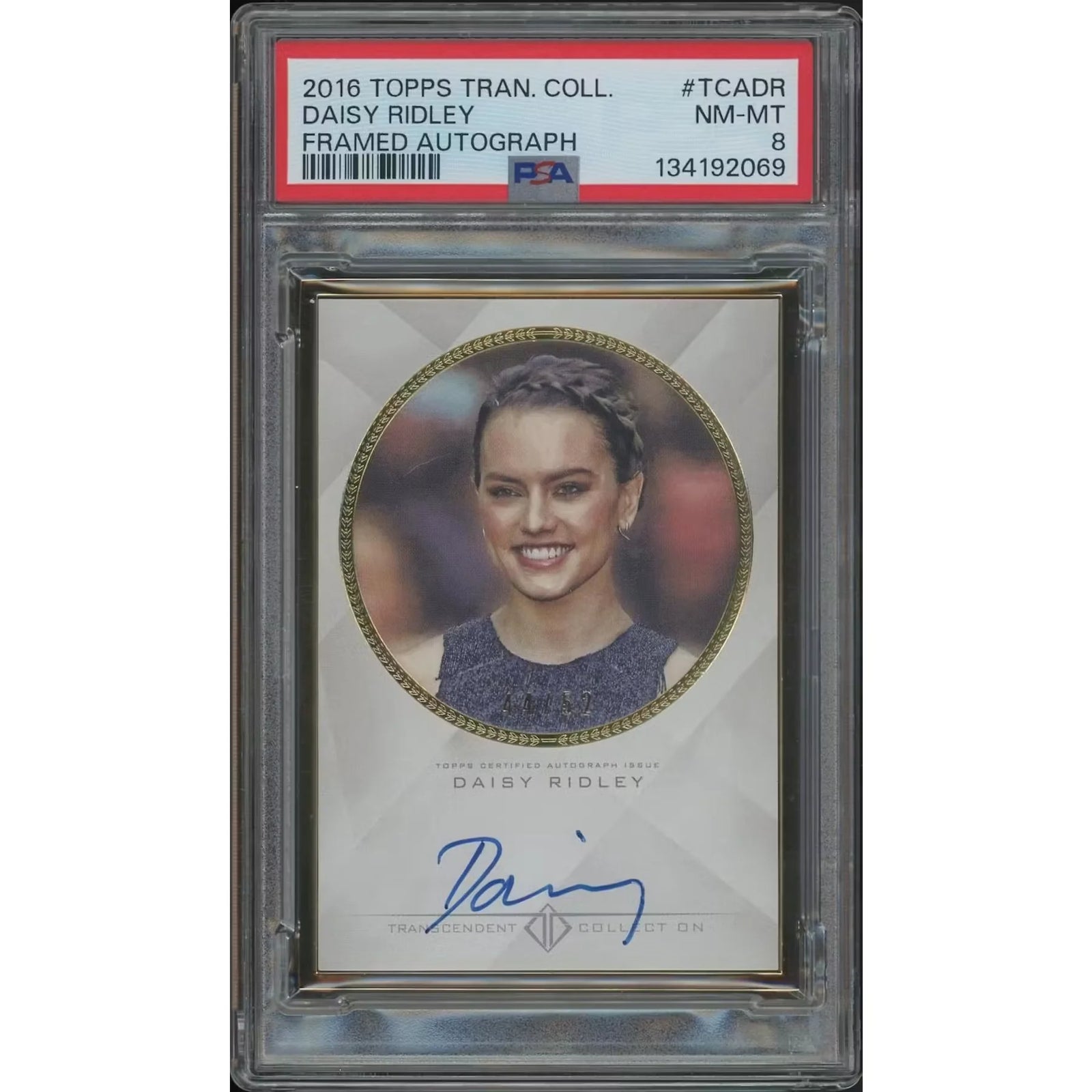 Daisy Ridley Signed 2016 Topps Transcendent Baseball Card | PSA 8 NM-MT #44/52