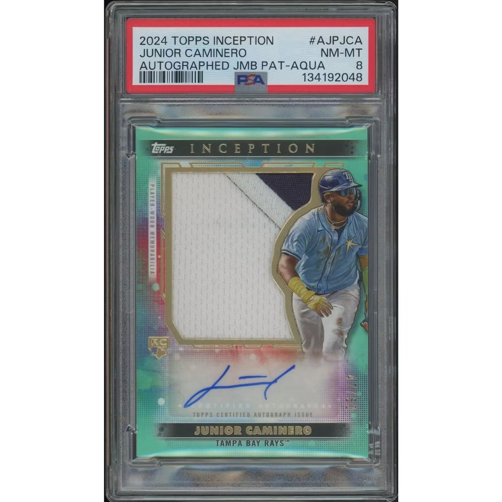 Junior Caminero Signed 2024 Topps Inception Rookie Jumbo Patch Auto | PSA 8 NM-MT #47/50