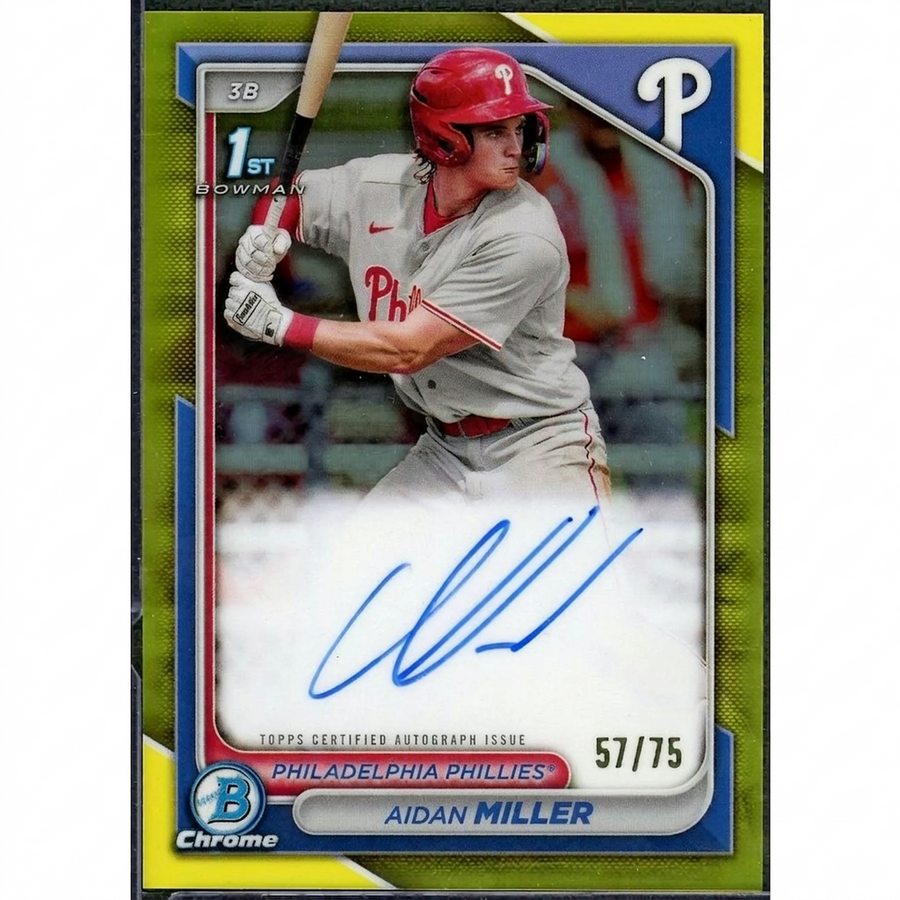 Aidan Miller Signed 2024 Bowman Chrome Card | 1st Bowman Auto Yellow/75