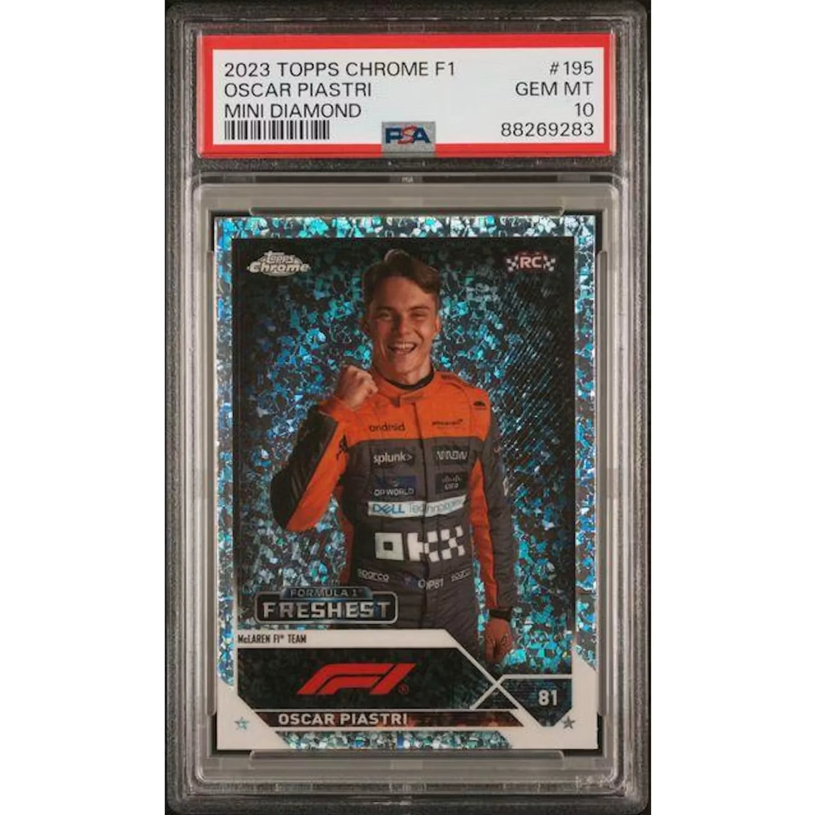 Oscar Piastri 2023 Topps Chrome F1 #195 Mini Diamond Card | PSA 10