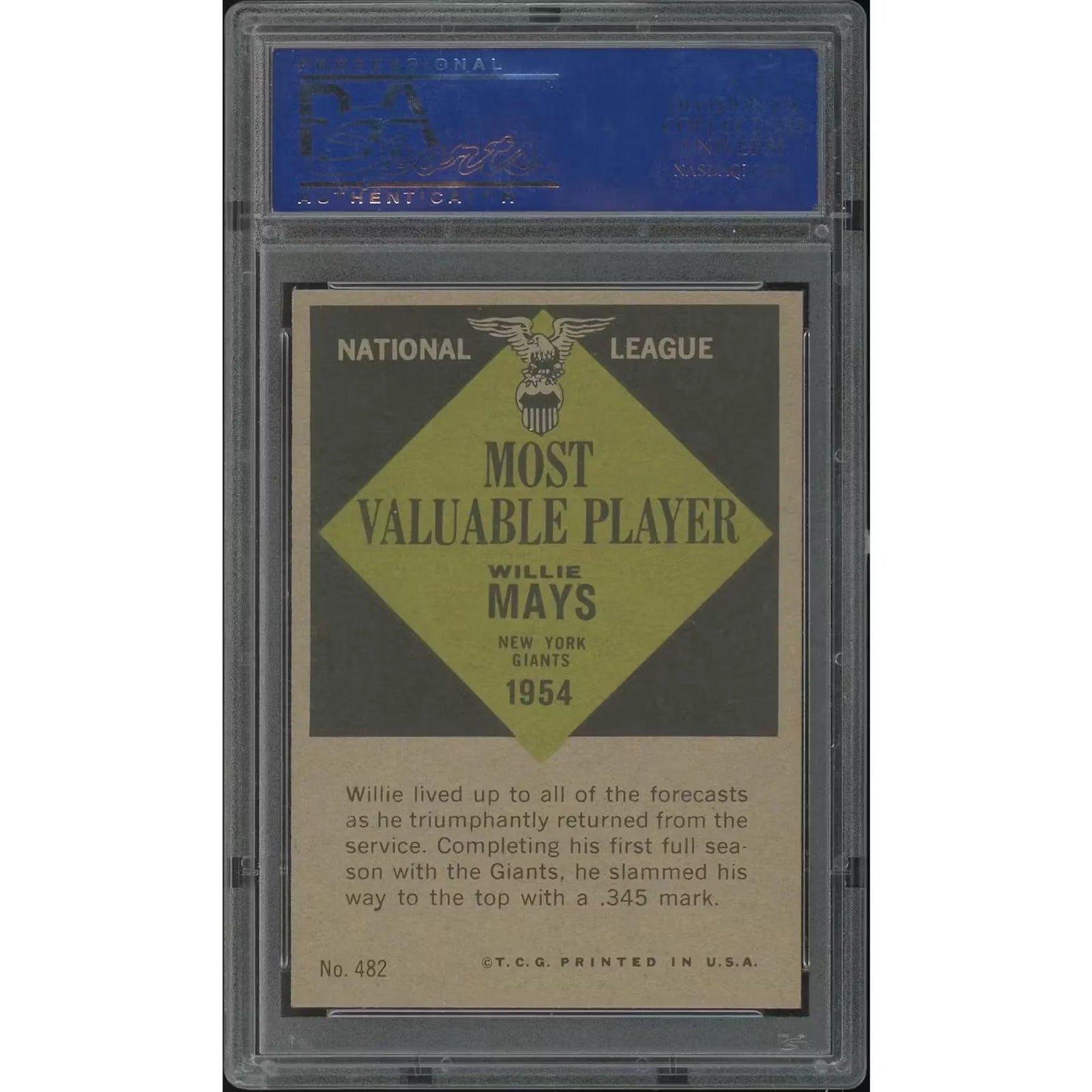 1961 Topps Willie Mays MVP Card #482 | PSA 7 NM