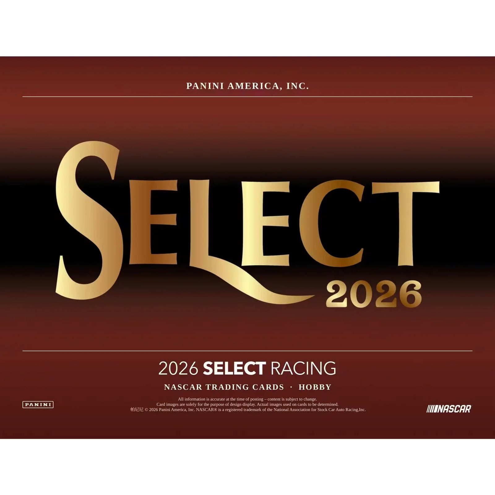 2026 Panini Select NASCAR Racing Hobby 12 Box Case Presell