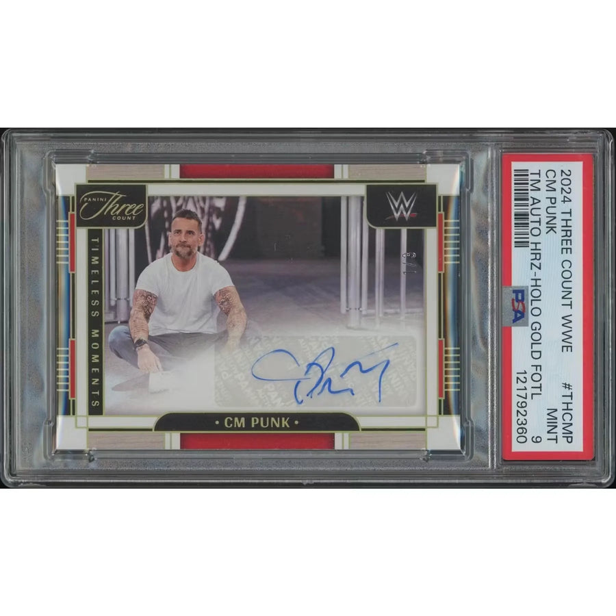 2024 Panini Three Count WWE #THCMP CM Punk Timeless Moments Horizontal FOTL Holo Gold Auto #1/3 PSA 9 (MINT) 1 Card