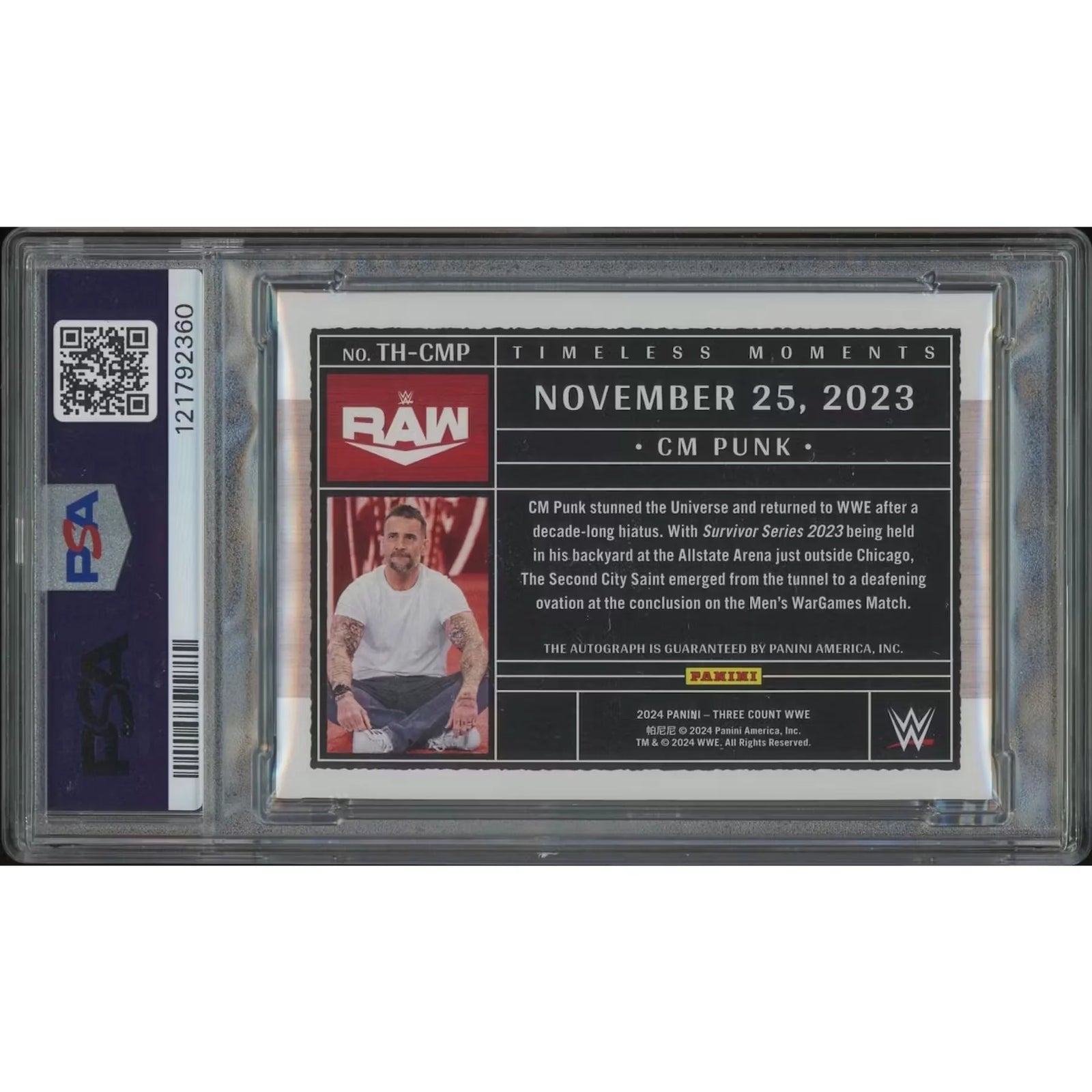 2024 Panini Three Count WWE #THCMP CM Punk Timeless Moments Horizontal FOTL Holo Gold Auto #1/3 PSA 9 (MINT) 1 Card
