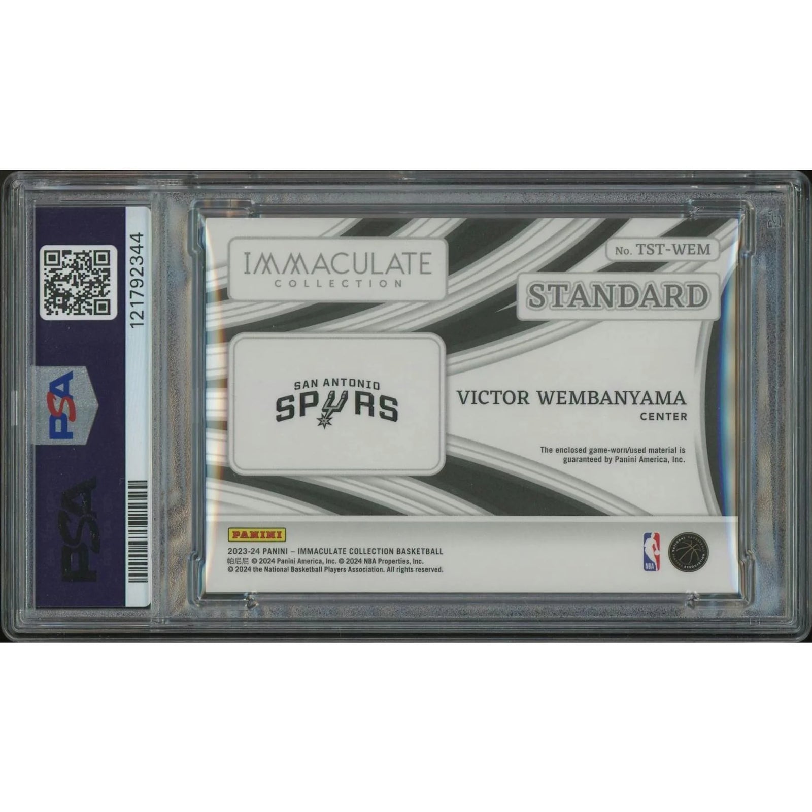 Victor Wembanyama 2023-24 Immaculate Rookie Jersey #91 Card | PSA 9 Mint