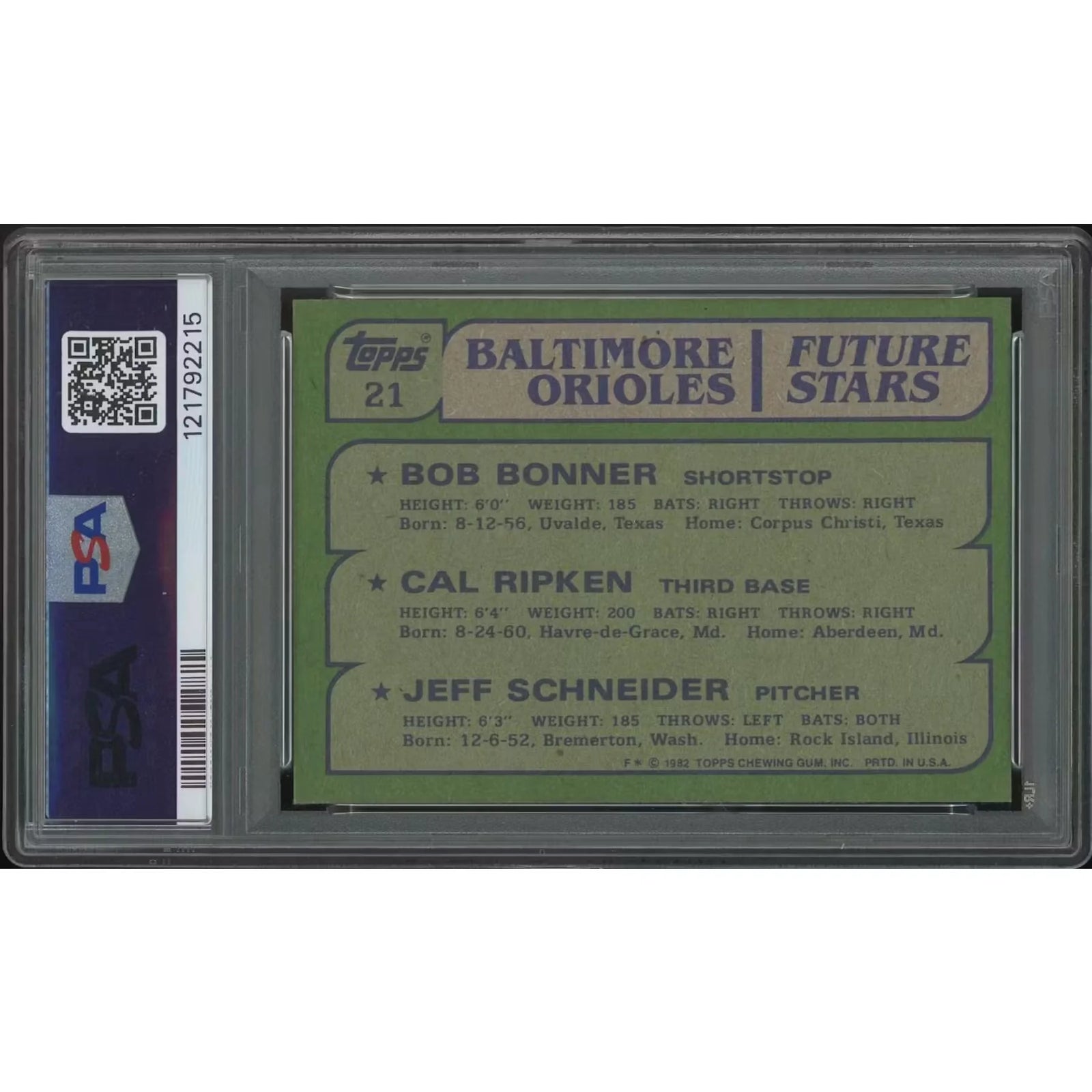 Cal Ripken Jr. 1982 Topps Baseball #21 Rookie Card | PSA 9 MINT