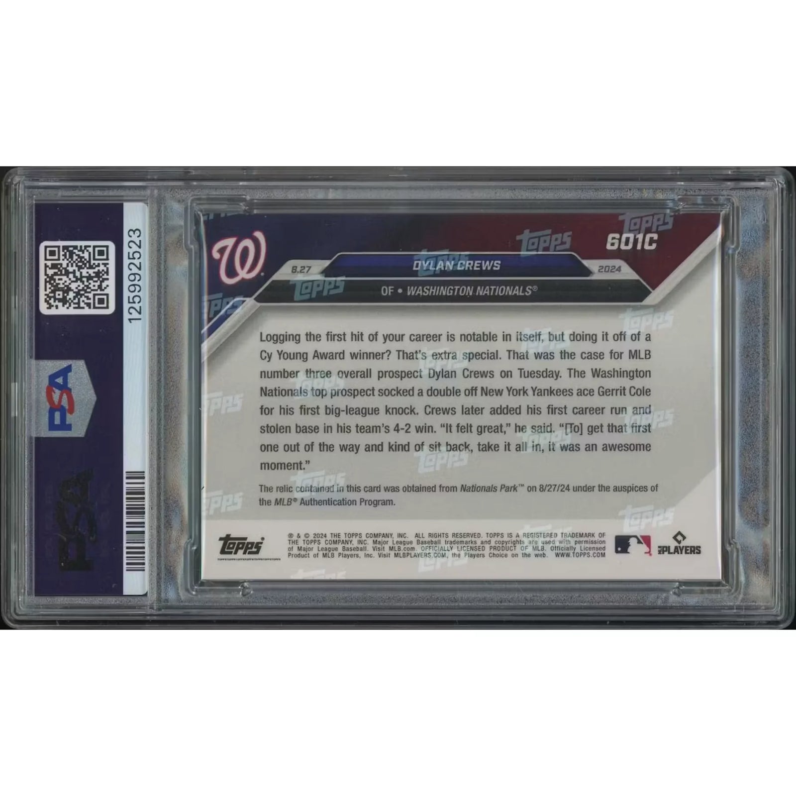 Dylan Crews 2024 Topps Now #601C Rookie Card | PSA 9 Game-Used Relic