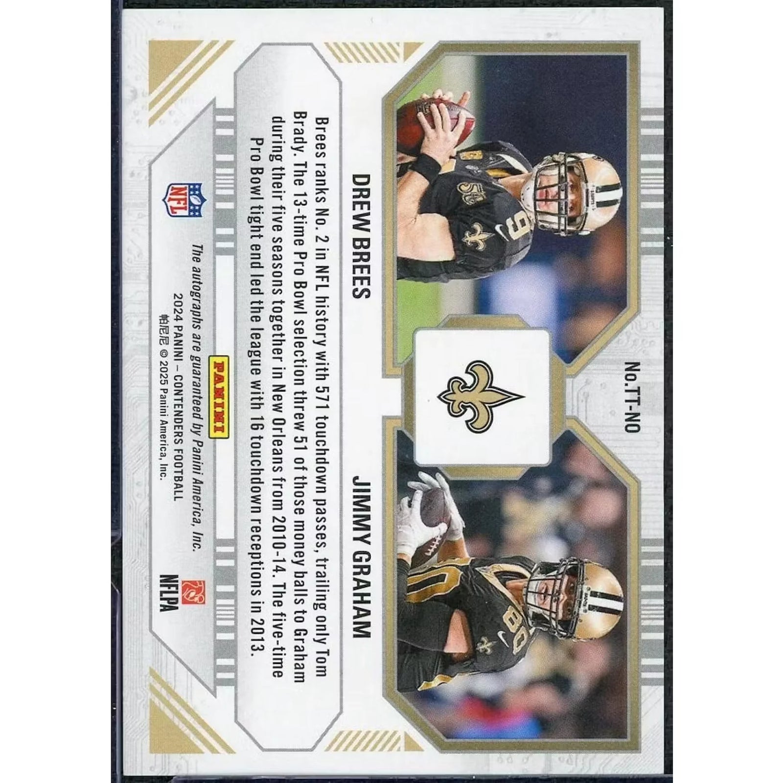 Drew Brees & Jimmy Graham Signed 2024 Panini Contenders Card | Touchdown Tandems Dual Auto