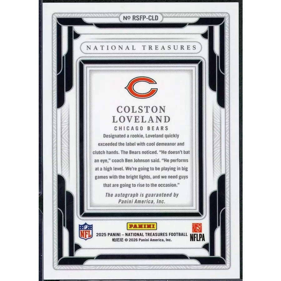 Colston Loveland Signed 2025 Panini National Treasures Rookie Auto | Gold/25