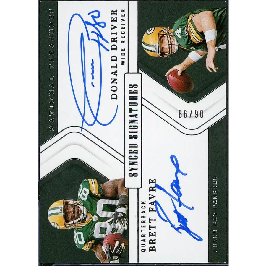 Donald Driver & Brett Favre Signed Card | 2024 Panini National Treasures Dual Auto/99